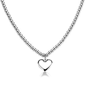 Love Heart Pendant Necklace For Ladies Girls 6mm Silver Bead Chain Stainless Steel Jewelry Bling For Gifts 16-24inch