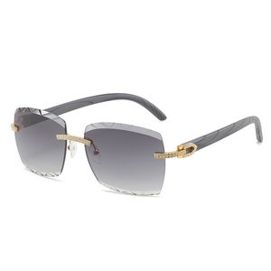 2022 Luxus randlose Sonnenbrille, Rand geschnitzte Gläser, Metallteil eingelegte Strasssteine, glänzende Sonnenbrille