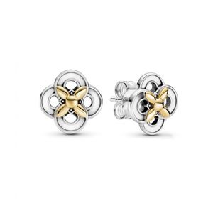 Authentic 925 Sterling Silver Flower with 14k Gold Plated Stud Earrings luxury for Women Girls Gift Earring Fit Pandora Fashion Jewelry Brincos 299349C00