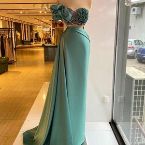 Top Fashion Prom Dresses Crystals Beading Evening Dress Custom Made Side Split Ruffles Red Carpet Party Gown