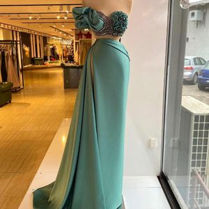 Top Fashion Proms Dress Crystalls Beading Evening Dress Press Made Soid Split Ruffles Red Carpet Party Play