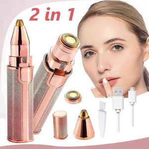 Epilator Portable 2 I Electric Eyebrow Trimmer Female Body Facial Lipstick Form Hårborttagning Kvinnor smärtfri Razor Shaver 0621