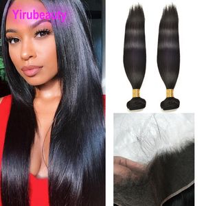 Brazilian Human Hair 2 Bundles With HD 13X4 Lace Frontal Silky Straight 3 PCS Natural Color Double Wefts With Closures