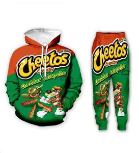 2022 Hot Cheetos 3D-tryckt huvtröja set för män Byxor Sportkläder för män Träningsoverall Långärmad herrkläder Kostym Hip Hop byxor + huvtröjor