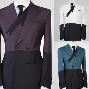 남자 양복 블레이저 두 컬러 스티칭 남자 턱시도 스마트 캐주얼 한 커스텀 블레이저 비즈니스 공식 신랑 재킷 1 조각