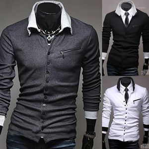 Einfache einfarbige Langarm-dünne lässige Revers-Einreiher-Business-Cardigan-Hemd-Männer-Herrenhemden
