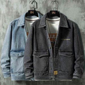 2020 Novo Autumn Men's Retro Loose Jacket Streetwear Fashion Azul Denim Denim Coat Male Male Rous Y220803