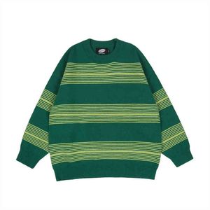 Preppy Styor Block Striped Men Harajuku zielony sweter Hip Hop Lose Casual Women Vintage Pullover Sueter Masculino T220730