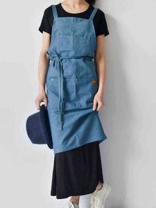 SSNN Uniform Lady Dress Denim Apron For Woman Cotton Fabric Garden Kitchen Baking Cooking Aprons Household Cleaning Accessories Y220426