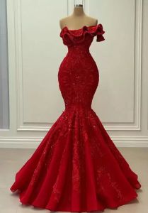 2022 Arabski ASO EBI Luksusowy Syrenka Sexy Suknie Wieczorowe Koronki Zroszony Prom Dresses Vintage Formal Party Drugi Reception Gowns Pro232