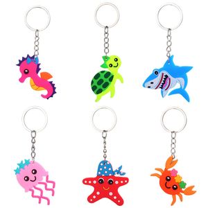 Söt PVC Marine Animals Keychain Kids Jewelry Cartoon Shark Crab Tortoise Shape Keyring Car Key Holder Rackpack Bag Charm Accessories Gift