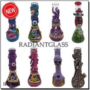 13.7" 3D beaker Bong Ice pinches Vintage Monster look Big Tall Hookahs thick Heady glass bongs with diffused downstem bongs Wholesale
