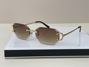 Luxury Designer Mens Solglasögon Diamond Cut Lens Brand Design Piccadilly Oregelbundet Frameless Man Fashion Square Sun Glasses 18K Gold Vintage Gelglas 0103