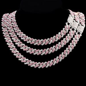 Chains HipHop Pink Crystal 14MM Rhombus Prong Cuban Link Chain Necklace For Women Full Rhinestones Pave Iced Out JewelryChains