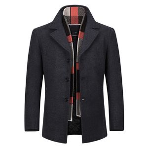 YOUTHUP Wool Men's Coat With Scarf Single Breasted Thick Coats Overcoats Topcoat Mens Fitness Coat Streetwear 4 Colors M-4XL 201128