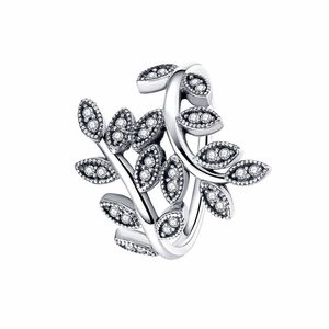 Lśniący CZ pierścionek z diamentowymi liśćmi 925 Sterling Silver kobiety dziewczęcy prezent ślubny z oryginalnym zestawem pudełek na pierścionki Pandora