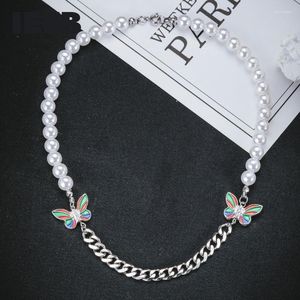 Accessori maschili Ins Hip Hop Hop Pearl Acciaio Necklace Simple Color Butterfly Clavicle NeckchainChains SIDN22