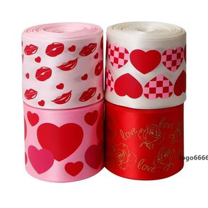 Kleurrijke Decor Gift Lint 5 Yards Polyester Satijn Lint Love Lips Rose Love Printing Valentine's Day Linten Customization VTKY2112