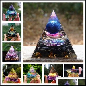 Outra decora￧￣o da casa Garden Orgonite Gerador de Energia da Pir￢mide Amethista Peridoto Cura Esfera de Cristal Reiki Chakra Prote￧￣o Figura