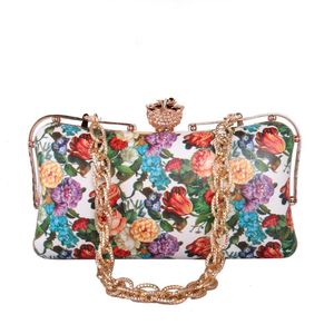 Evening Bags Ladies Rose Print One Shoulder Bag Floral Pattern Lady Clutch Purse Women Simple Leather Handbag For Party Bridal WalletEvening