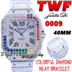 TWF TW0009 JAPAN MIYOTA AUTOMATISK MÄNS Titta 40mm Rainbow Big Diamonds Bezel Fullt Iced Out Diamond Dial Roman Markers Steel Armband Super Edition Eternity Watches