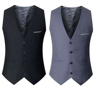 Czarna szara granatowa kamizelki dla mężczyzn Slim Fit Suit Męski kamizelka Gilet Homme Casual Sleveless Formal Business Kurtka 220704