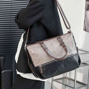 Duffel Väskor Luxury Men Pu Leather Duffle Bags Business Handväska för manlig modebagage hink resehandtag på väskan stora axelpåsar 220626