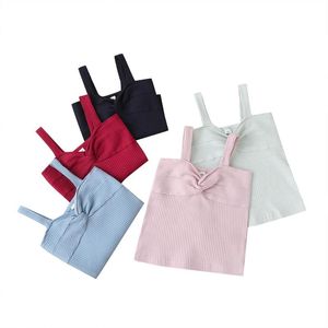 Tシャツ0-3y夏の幼児の女の子のベストトップボウノットソリッドノースリーブプルオーバーショーツ4カラーストシャツ