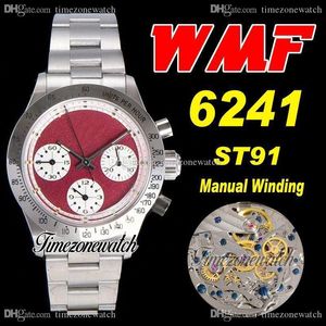 WWF Paul Newman 6241 ST91 Cronografo a carica manuale Orologio da uomo Circa 1967 Raro vintage rosso quadrante bianco Bracciale in acciaio Oyster Timezonewatch Super Edition b2