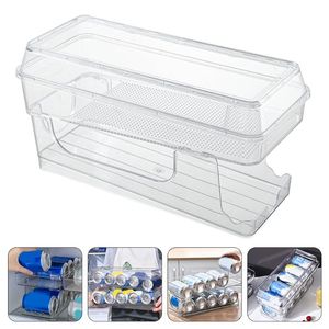 Hooks & Rails Soda Can Organizer For Refrigerator Bins Stackable Holder Dispenser With Lid Fridge Pantry Freezer KitchenHooks