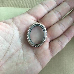 Hänghalsband rostfritt stål ovalt magnetiskt glas flytande charm med kristallminne som lever för presentpendanten pendantenpendant heal22