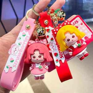 Cartoon Strawberry Red Pink Girl Keychain Persoonlijkheids Auto Key Chain Bag Hanger Creative Gift Pendant Accessoire Kawaii Vintage