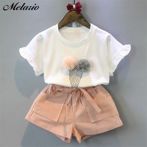 Melario Cotton Girls Clothing Set Summer Vest Two Piece Sleeveless Children modekläder Passar Casual Dot Outfits 220507