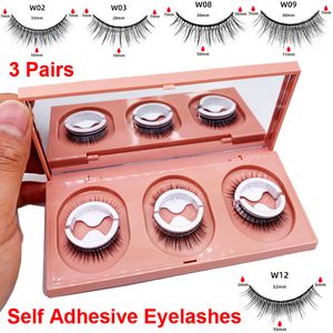 New Self Adhesive Lashes 3 Pairs False Eyelashes With Makeup Mirror No Glue Eyeliner Needed Reusable Eyelash Natural Look Wispy Thick Waterproof Easy to Put On Gift