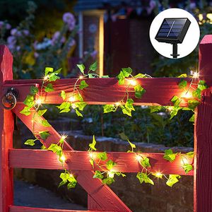 Solar LED -stränglampor Maple Leaf Fairy Lights Waterproof Outdoor Garland för julbröllopsfest Garden Decoration Lights