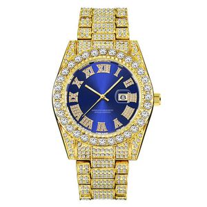 Orologio automatico con diamanti di lusso in oro romano bling blu completamente ghiacciato orologi al quarzo da uomo argento Diomand De Diamantes L