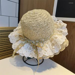 Szerokie grzbiet kapelusze dla dzieci dziewczyna słomka letnia ochrona przed słońcem Mała 52 cm 54 cm koronkowa urocza luksusowa zespół plażowa kopuła sombreros de mujer scot22