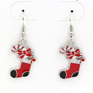 10pair /Lots Red ENAMEL Christmas Socks Chandelier Earrings silver Fishhook Ear Wire 42X16mm DIY Jewelry