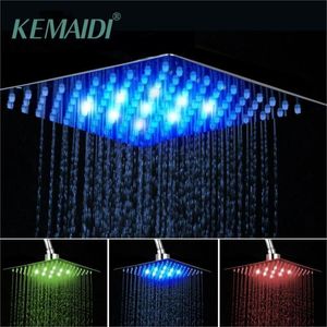 KEMAIDI Bathroom shower head Chrome Brass LED Square Rain Shower Head Top Over Shower Sprayer For 8" 10" 12" 16" 20" 24" 201105