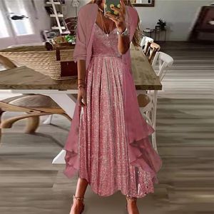 Casual Dresses Womens Summer Flowy Floral Print Two Piece Set Chiffon Dress V Sleeveles Wedding Guest Lace Beaded DressCasual CasualCasual