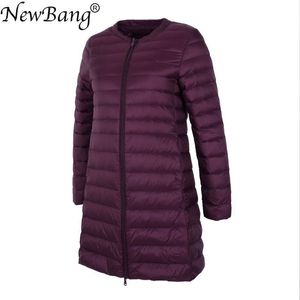 Bang Long Piumino ultraleggero da donna Cappotto senza colletto con cerniera Piuma Capispalla Slim Giacca a vento femminile 201103