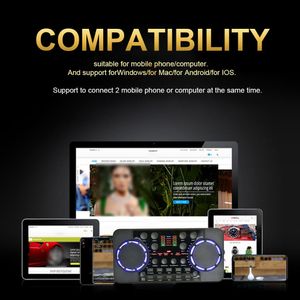 Pro Live Streaming Sound Card 10 Sound Adjustable Effects BT 4.0 Audio Interface Mixer for Phone PC Music Studio