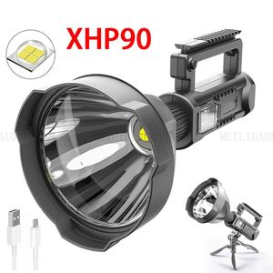Wholesale searchlight for sale - Group buy P70 P90 Super Bright Searchlight Rechargeable Flashlight Torches Outdoor Handheld LED Spotlight Floodlight Torch Lamp Work Light With USB Tripod