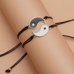 Charmarmband yin yang armband uppsättning för par vänskap pärlor unisex justerbar repkedja på hand uttalande handgjorda juvelrycharm