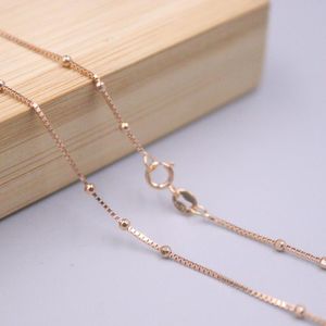 Kedjor Real 18K Rose Chain för kvinnor 1,8 mm pärlboxlänk Pure Gold Necklace 18 tum längd smycken Upkaliga gåva.