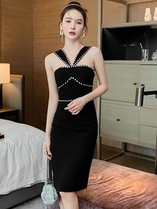 Casual Dresses Luxury Summer Elegant Evening Dress Chic Sexig Tank Backless Skinny Slim Midi Club Birthday Lady Black Mujer Robe Femme Vestid