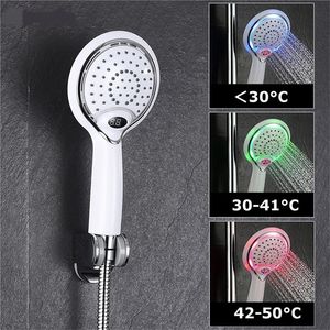 LED Shower Spray Head Headheld Shower Spray Head Digital Temperature Sensor 3 Colors Change Water Powered New Rainfull Shower 200925