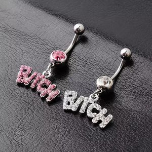 Sexy Bitch klarer rosa Kristall-Körperpiercing-Knopf-Bauchring-Nabel-Stab-Körperschmuck-Großhandelspreis