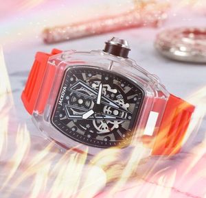 Popolare moda casual orologi al quarzo uomo di lusso 43mm Relojes De Marca Mujer abito trasparente in gomma orologio da polso in silicone regalo di Natale preferito