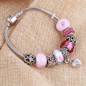 Bracelets de charme Zoshi Pink Blue Crystal Contas Love Heart Bracelet for Women Diy Silver Color Jewelry Pulseira feminina Kent22